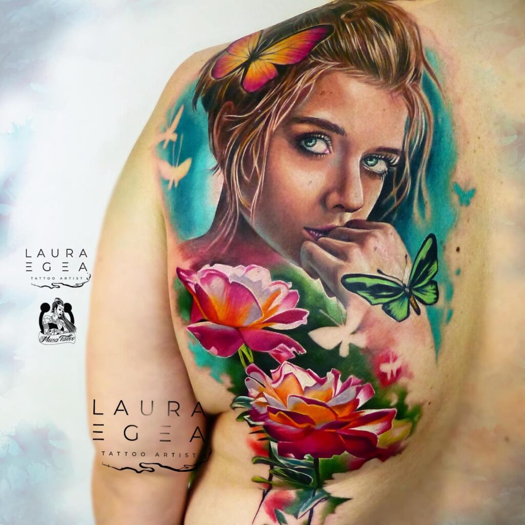 Fantasy realism colorful tattoo by Laura Egea Dallas Texas