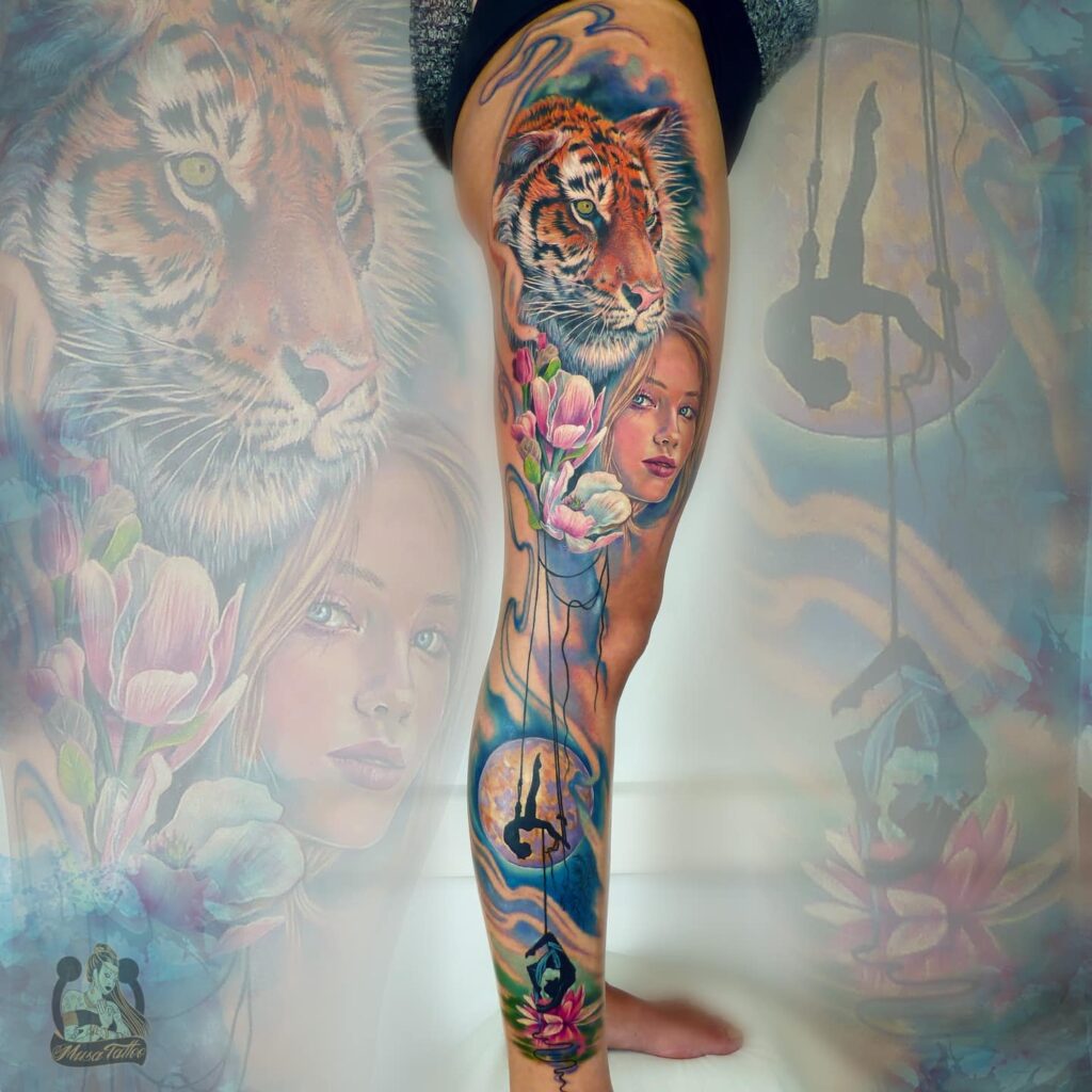 Large scale color fantasy tattoo created by Laura Egea in Dallas, USA