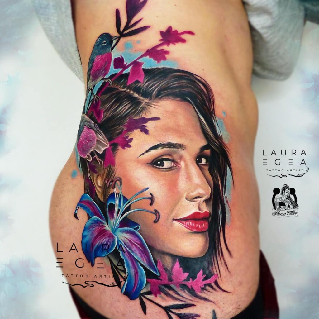 Color fantasy realism tattoo inspired in cinematic character Gal Gadot portrait by Laura Egea Dallas Texas