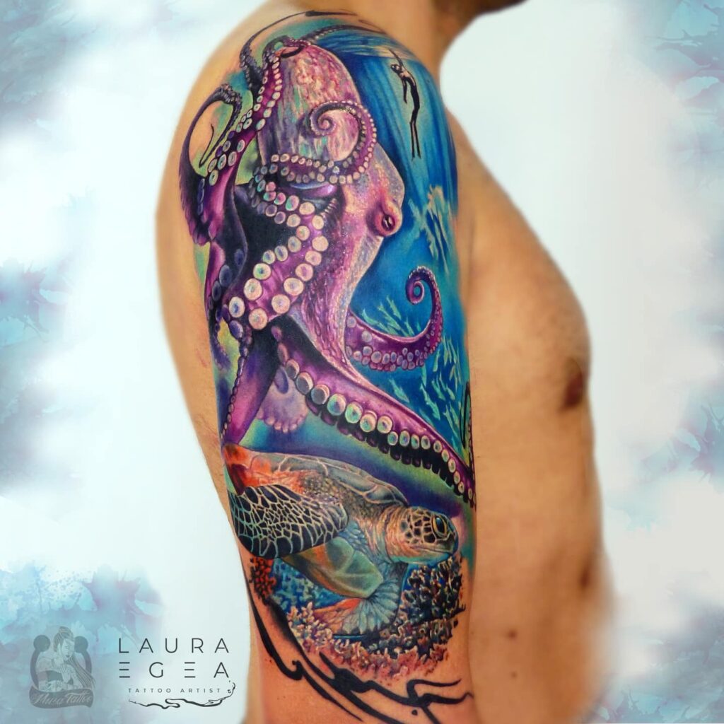 Colorful octopus tattoo by laura Egea