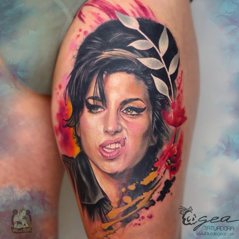 realism color tattoo Amy Winehouse music character portrait