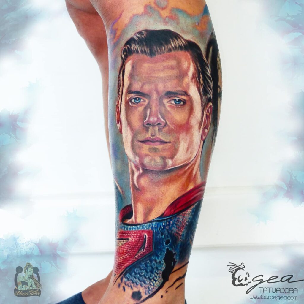 Superhero portrait tattoo inspired by iconic comic character by Laura Egea Texas