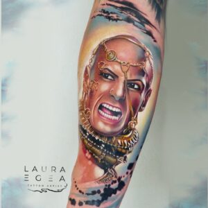 Ancient warrior portrait tattoo inspired by cinematic historical character by Laura Egea Dallas Texas