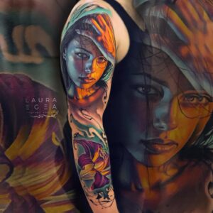 Unique color realism tattoo style by award-winning international tattoo artist Laura Egea based in Dallas Texas