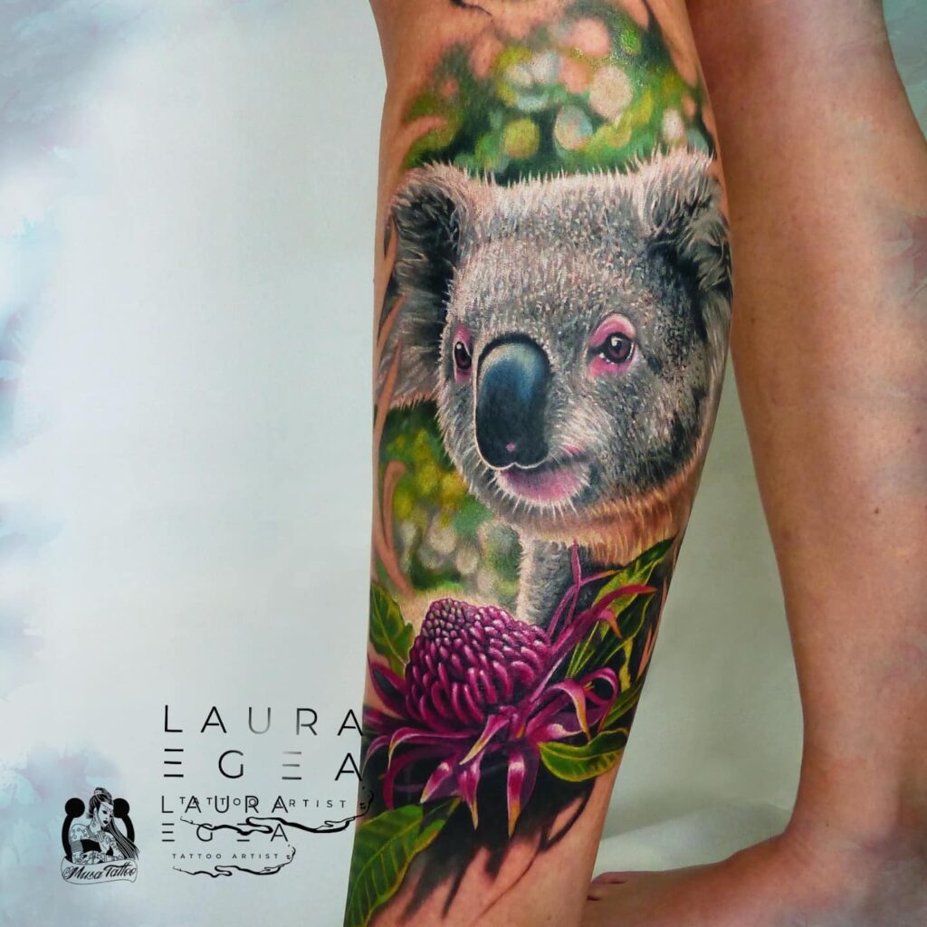 realistic Animal portrait tattoo by award-winning international tattoo artist Laura Egea based in Dallas Texas