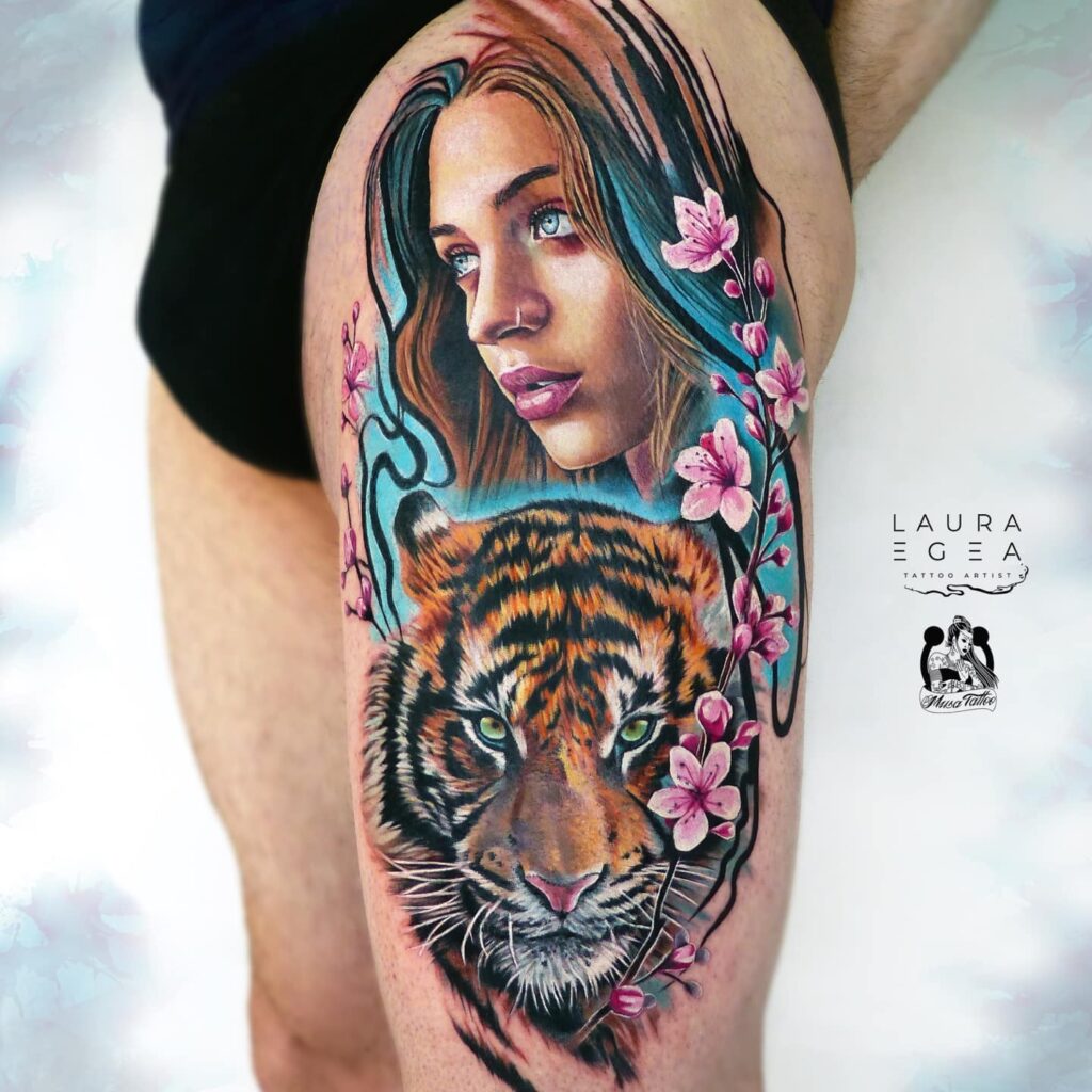 Custom fantasy color realism tattoo by Laura Egea