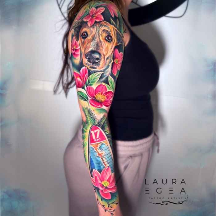 Color tattoo sleeve by Laura Egea Dallas Texas