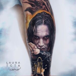 Realistic portrait tattoo inspired y The Crow movie character