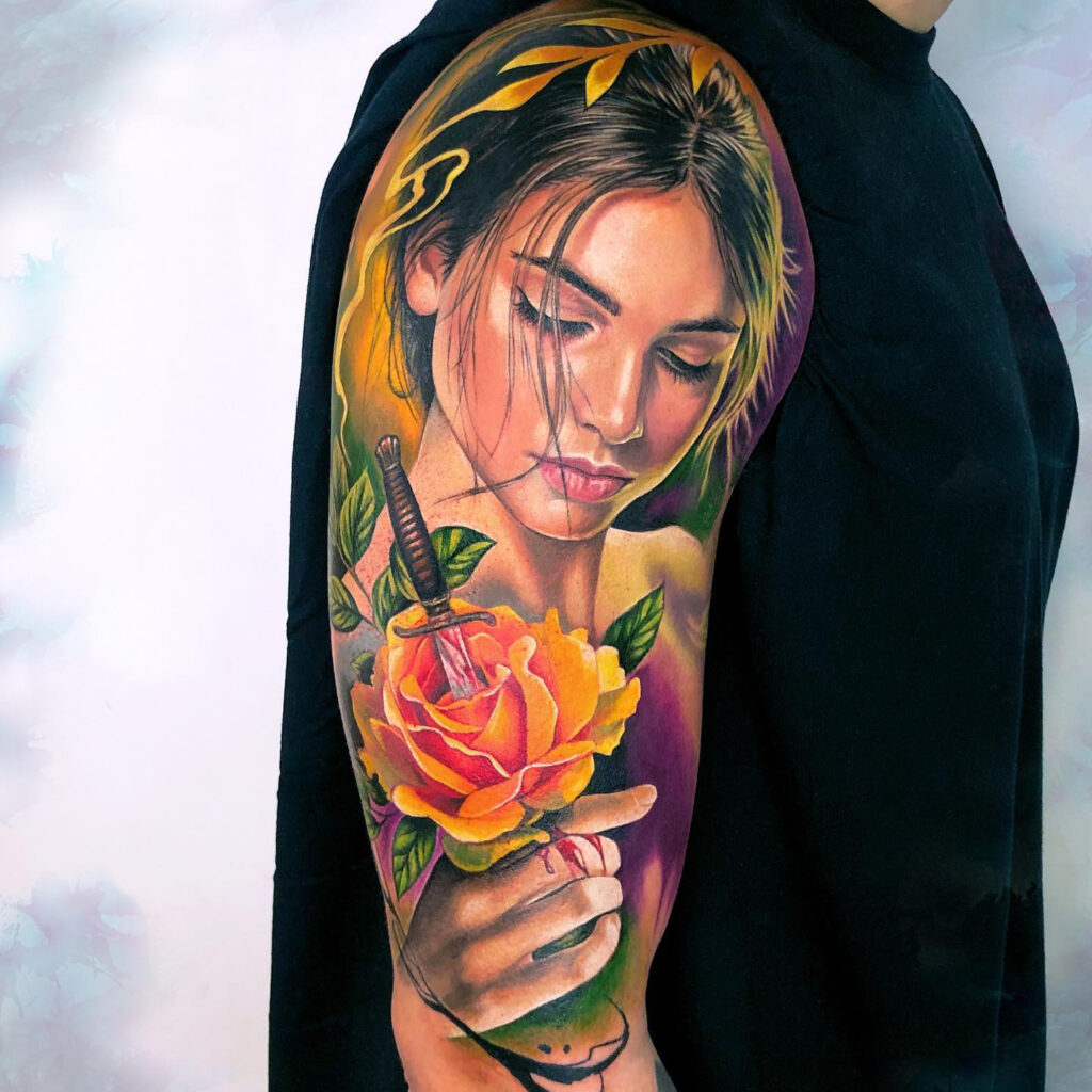 Custom color realism tattoo in Dallas by Laura Egea